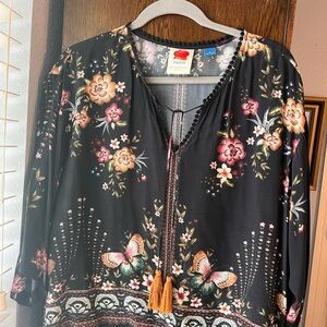 Farm Rio for Anthropologie Black Floral Women's Top